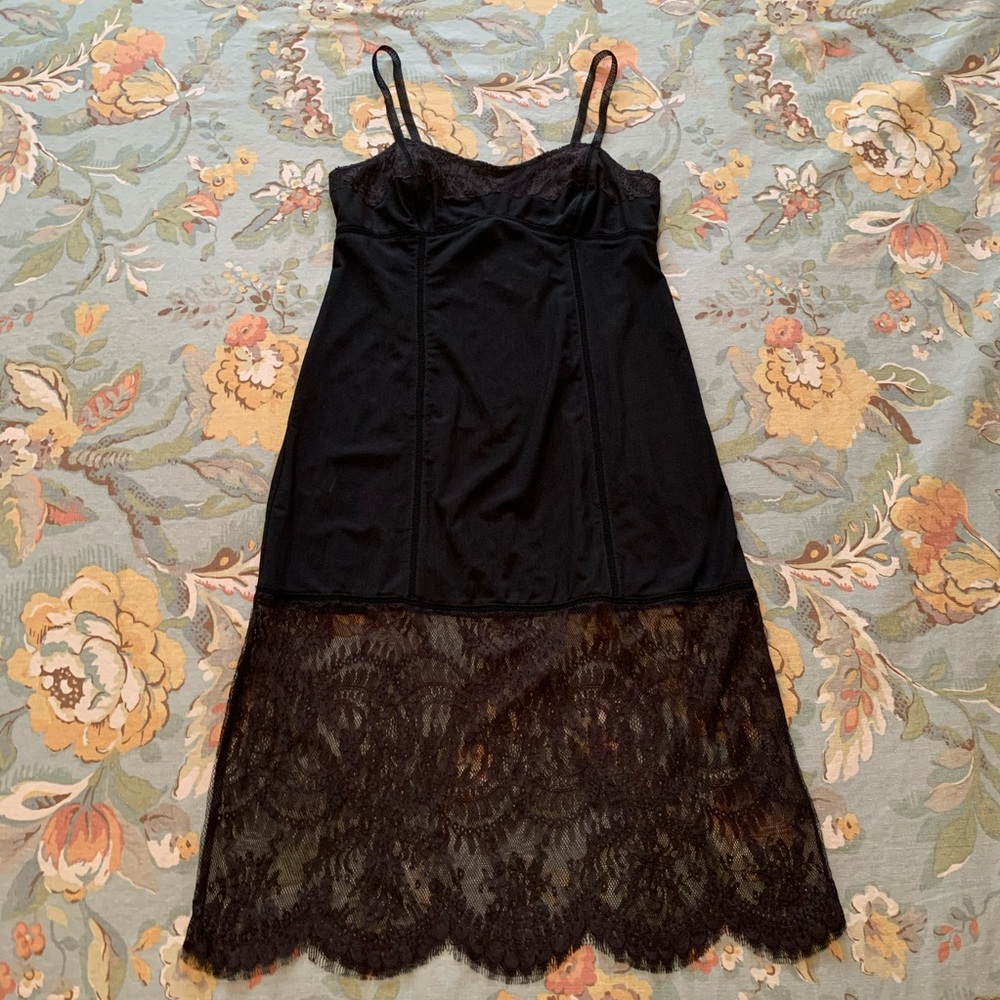 BCBG Runway Stretch Mesh Knit Midi Slip Dress Lace